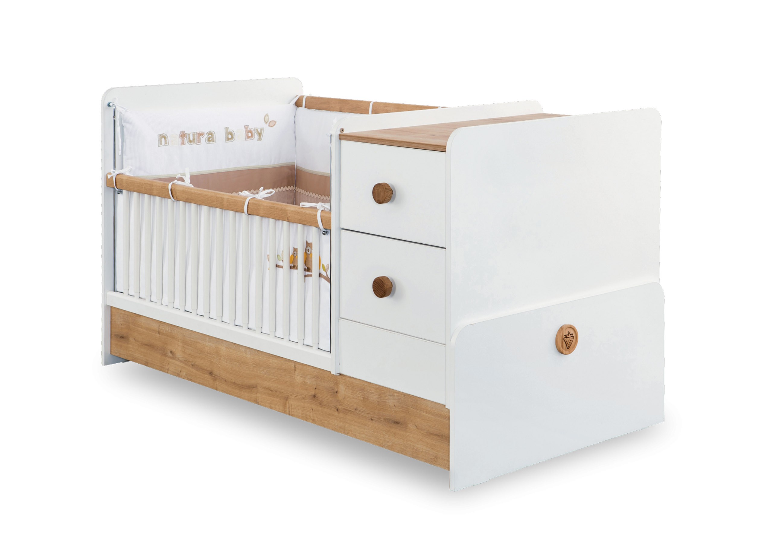 детские кровати с пеленальным столиком и ящиками для новорожденных
