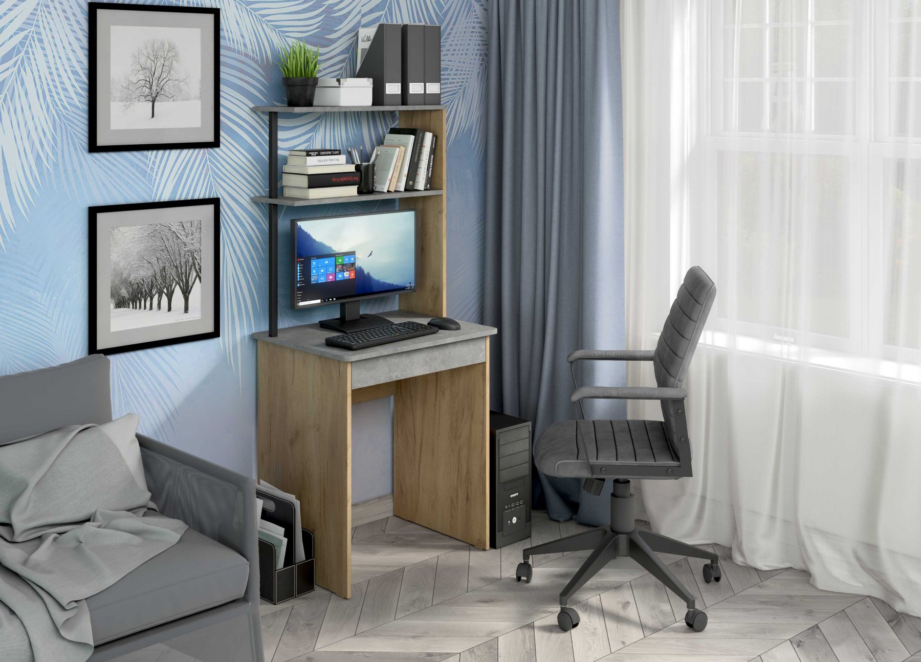 Стол компьютерный СК-4 дуб крафт золотой/бетон с доставкой по СПб и России