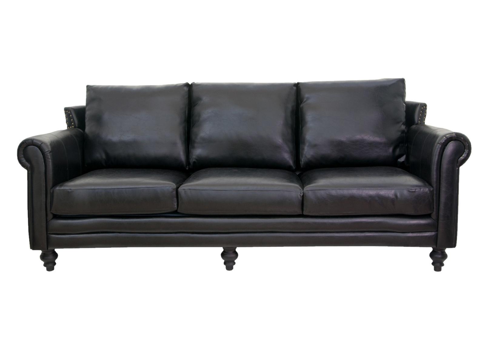 Черный трехместный диван из кожи Toren с доставкой по СПб и России