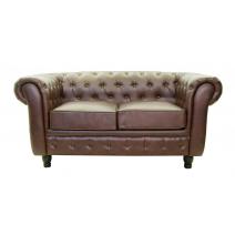  Коричневый кожаный двухместный диван Chesterfield, фото 1 