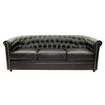  Черный трехместный диван из кожи Karo black 3S, фото 1 