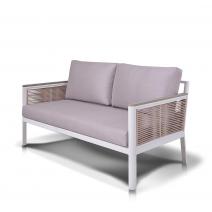  "Сан Ремо" диван 2-местный плетеный из роупа, каркас алюминий белый, роуп бежевый, ткань бежевая, фото 1 