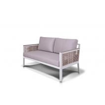  "Сан Ремо" диван 2-местный плетеный из роупа, каркас алюминий белый, роуп бежевый, ткань бежевая, фото 4 