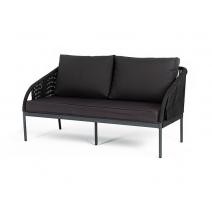  "Канны" диван 2-местный плетеный из роупа, каркас алюминий темно-серый (RAL7024) матовый, роуп темно-серый круглый, ткань интерьерная, фото 1 