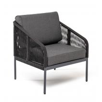  "Канны" кресло плетеное из роупа, каркас алюминий темно-серый (RAL7024) шагрень, роуп темно-серый круглый, ткань Savana grafit, фото 3 