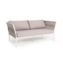  "Касабланка" диван 2-местный плетеный из роупа, каркас алюминий светло-серый (RAL7035) шагрень, роуп серо-коричневый 23мм, ткань бежевая интерьерная, фото 1 