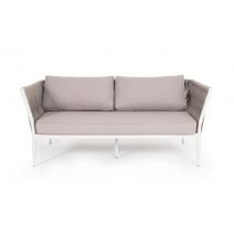  "Касабланка" диван 2-местный плетеный из роупа, каркас алюминий светло-серый (RAL7035) шагрень, роуп серо-коричневый 23мм, ткань бежевая интерьерная, фото 2 