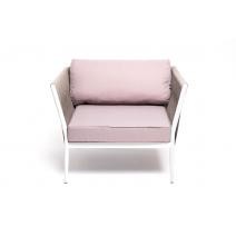  "Касабланка" кресло плетеное из роупа, каркас алюминий светло-серый (RAL7035) шагрень, роуп серо-коричневый 23мм, ткань Savana ivory, фото 2 