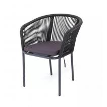  "Марсель" стул плетеный из роупа, каркас алюминий темно-серый (RAL7024) шагрень, роуп темно-серый круглый, ткань темно-серая, фото 1 