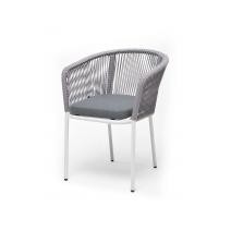  "Марсель" стул плетеный из роупа, каркас алюминий белый шагрень, роуп светло-серый круглый, ткань светло-серая, фото 1 