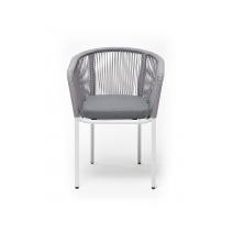  "Марсель" стул плетеный из роупа, каркас алюминий белый шагрень, роуп светло-серый круглый, ткань светло-серая, фото 2 