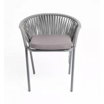  "Женева" стул плетеный из роупа, каркас алюминий темно-серый (RAL7024) шагрень, роуп серый 15мм, ткань серая, фото 2 