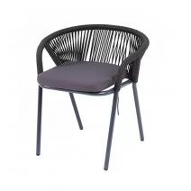  "Женева" стул плетеный из роупа, каркас алюминий темно-серый (RAL7024) шагрень, роуп темно-серый круглый, ткань темно-серая, фото 1 