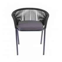  "Женева" стул плетеный из роупа, каркас алюминий темно-серый (RAL7024) шагрень, роуп темно-серый круглый, ткань темно-серая, фото 2 