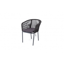  "Марсель" стул плетеный из роупа, каркас алюминий серый (RAL7022), роуп темно-серый круглый, ткань серая, фото 1 