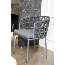 "Диего" стул плетеный из роупа, каркас из стали серый (RAL7022), роуп темно-серый круглый, ткань серая, фото 12 