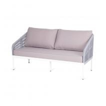  "Канны" диван 2-местный плетеный из роупа, каркас алюминий белый, роуп светло-серый круглый, ткань светло-серая, фото 1 