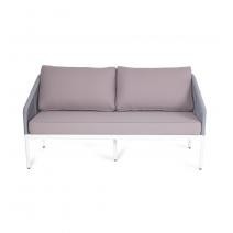  "Канны" диван 2-местный плетеный из роупа, каркас алюминий белый, роуп светло-серый круглый, ткань светло-серая, фото 2 