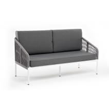  "Канны" диван 2-местный плетеный из роупа, каркас алюминий белый шагрень, роуп светло-серый круглый, ткань Neo ash, фото 3 