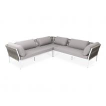 "Касабланка" диван модульный плетеный из роупа, каркас алюминий, роуп бежевый 20мм, ткань Neo ash, фото 1 