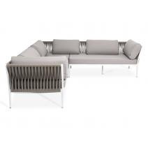  "Касабланка" диван модульный плетеный из роупа, каркас алюминий, роуп бежевый 20мм, ткань Neo ash, фото 2 