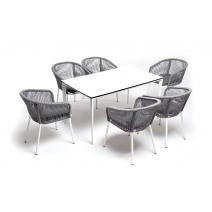  "Малага" обеденная группа на 6 персон со стульями "Марсель", каркас белый, роуп светло-серый, фото 1 