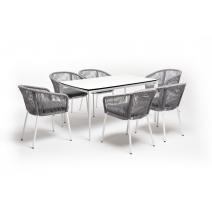  "Малага" обеденная группа на 6 персон со стульями "Марсель", каркас белый, роуп светло-серый, фото 2 