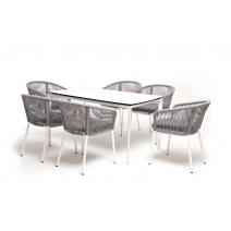  "Малага" обеденная группа на 6 персон со стульями "Марсель", каркас белый, роуп светло-серый, фото 4 
