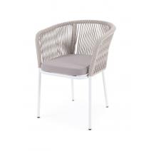  "Марсель" стул плетеный из роупа, каркас алюминий белый шагрень, роуп бежевый круглый, ткань бежевая, фото 1 