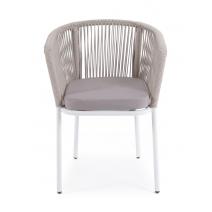  "Марсель" стул плетеный из роупа, каркас алюминий белый шагрень, роуп бежевый круглый, ткань бежевая, фото 2 