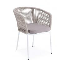 "Марсель" стул плетеный из роупа, каркас алюминий белый шагрень, роуп бежевый круглый, ткань бежевая, фото 3 