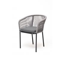  "Марсель" стул плетеный из роупа, каркас алюминий темно-серый (RAL7024), роуп светло-серый круглый, ткань светло-серая, фото 1 
