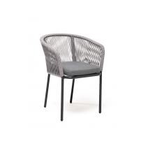  "Марсель" стул плетеный из роупа, каркас алюминий темно-серый (RAL7024), роуп светло-серый круглый, ткань светло-серая, фото 3 