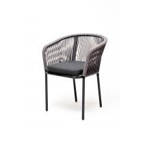  "Марсель" стул плетеный из роупа, каркас из стали серый (RAL7022) муар, роуп серый круглый, ткань серая, фото 1 
