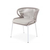 "Милан" стул плетеный из роупа, каркас алюминий белый шагрень, роуп бежевый круглый, ткань бежевая, фото 1 