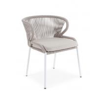  "Милан" стул плетеный из роупа, каркас алюминий белый шагрень, роуп бежевый круглый, ткань бежевая, фото 3 