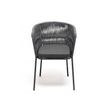  "Бордо" стул плетеный из роупа (колос), каркас из стали серый (RAL7022) муар, роуп серый 15мм, ткань серая, фото 2 