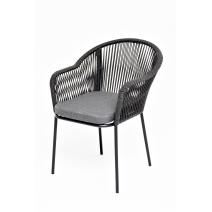  "Лион" стул плетеный из роупа, каркас из стали темно-серый (RAL7024) шагрень, роуп темно-серый круглый, ткань серая, фото 1 