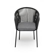  "Лион" стул плетеный из роупа, каркас из стали темно-серый (RAL7024) шагрень, роуп темно-серый круглый, ткань серая, фото 2 