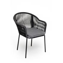  "Лион" стул плетеный из роупа, каркас из стали темно-серый (RAL7024) шагрень, роуп темно-серый круглый, ткань серая, фото 3 