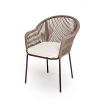  "Лион" стул плетеный из роупа, каркас из стали коричневый (RAL8016) муар, роуп коричневый круглый, ткань бежевая, фото 1 