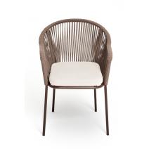  "Лион" стул плетеный из роупа, каркас из стали коричневый (RAL8016) муар, роуп коричневый круглый, ткань бежевая, фото 2 