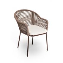  "Лион" стул плетеный из роупа, каркас из стали коричневый (RAL8016) муар, роуп коричневый круглый, ткань бежевая, фото 3 