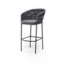  "Бордо" стул барный плетеный из роупа (колос), каркас из стали серый (RAL7022), роуп серый 15мм, ткань серая, фото 1 