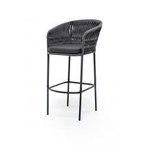  "Бордо" стул барный плетеный из роупа (колос), каркас из стали серый (RAL7022) муар, роуп серый 15мм, ткань темно-серая, фото 1 