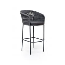  "Бордо" стул барный плетеный из роупа (колос), каркас из стали серый (RAL7022) муар, роуп серый 15мм, ткань темно-серая, фото 3 