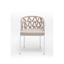  "Диего" стул плетеный из роупа, каркас из стали белый, роуп бежевый круглый, ткань бежевая, фото 3 