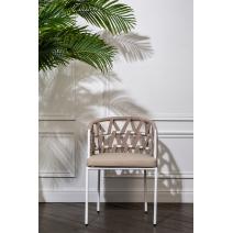  "Диего" стул плетеный из роупа, каркас из стали белый, роуп бежевый круглый, ткань бежевая, фото 11 