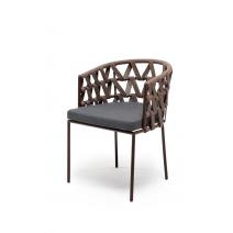  "Диего" стул плетеный из роупа, каркас из стали коричневый (RAL8016) муар, роуп коричневый круглый, ткань серая, фото 1 