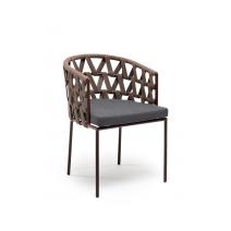  "Диего" стул плетеный из роупа, каркас из стали коричневый (RAL8016) муар, роуп коричневый круглый, ткань серая, фото 2 